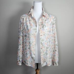 Vintage D'Allairds Pastel Blouse Womens Large Feminine Floral 70s Office Work